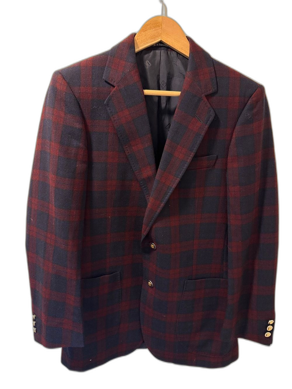 Daks London Vintage Plaid Wool Blazer 38R Mens Blue Red Tartan Sport Coat Jacket